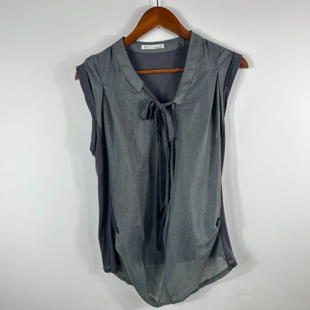 SOL Women's Asymmetric Sleeveless Pleated Front Blouse Sz S/M